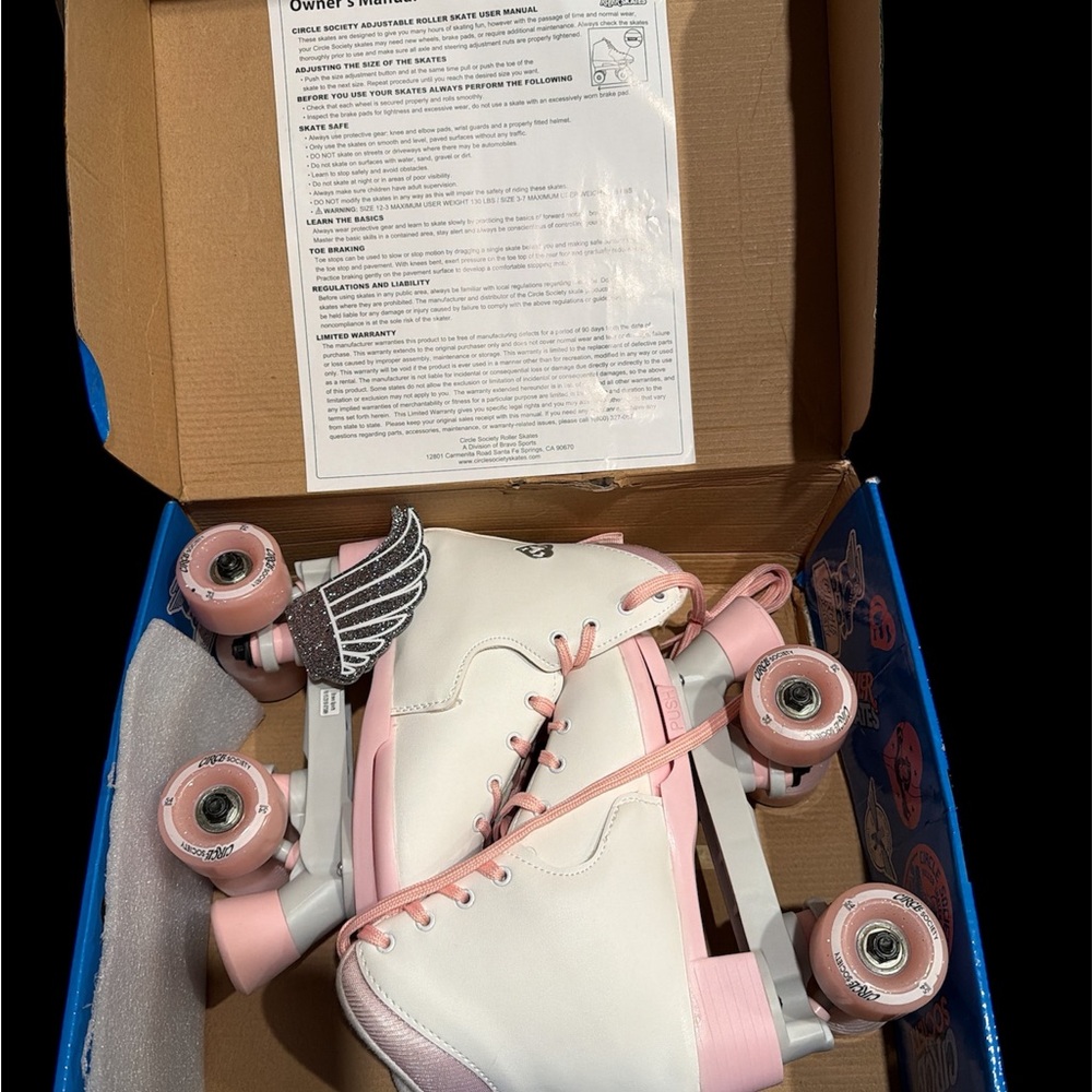 NEW Pink and Cream Adjustable Roller Skates for Kids Adjustable Sizes 3-7